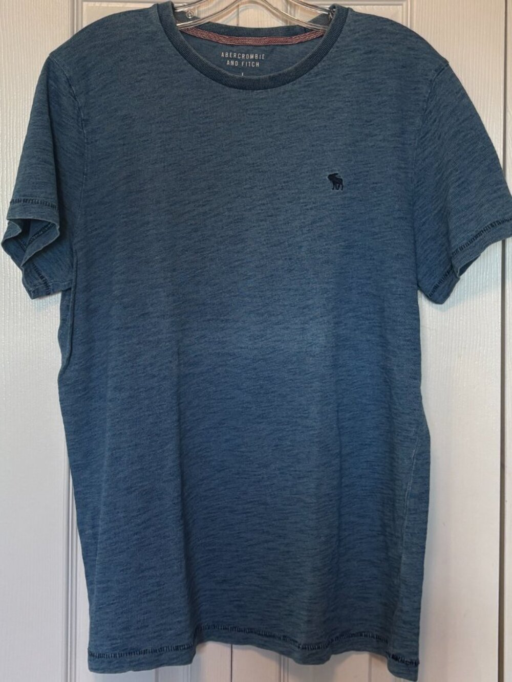Abercrombie & Fitch Heathered Blue T-Shirt Embroidered Moose Logo Large L